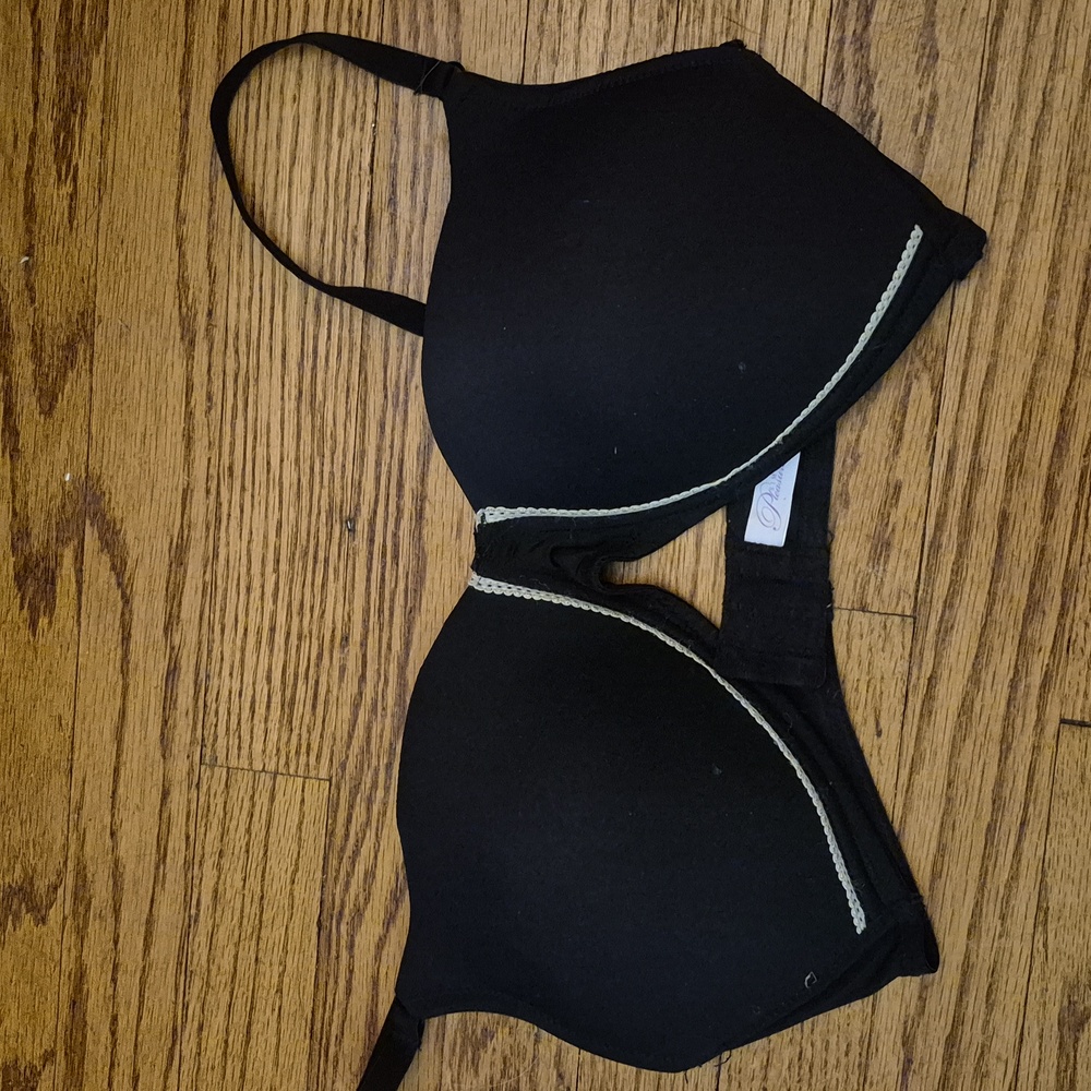 Black Bra 38C No Wires Molded Cup Simple Pleasures Gold Trim Wireless Thin Strap
